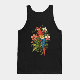 Vintage Scarlet Macaw with Jungle Orchids Tank Top