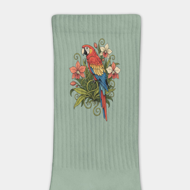 Vintage Scarlet Macaw with Jungle Orchids by BirdsnStuff