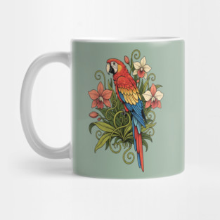 Vintage Scarlet Macaw with Jungle Orchids Mug