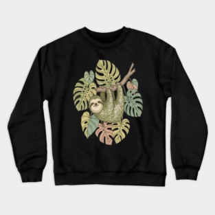 Vintage Sloth with Tropical Monstera Leaves Crewneck Sweatshirt