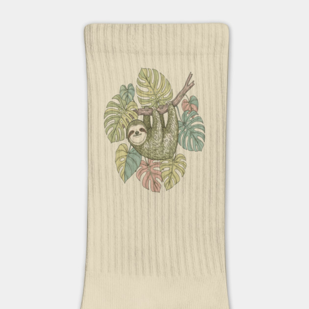 Vintage Sloth with Tropical Monstera Leaves by BirdsnStuff