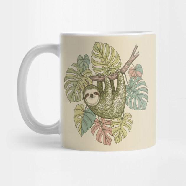 Vintage Sloth with Tropical Monstera Leaves by BirdsnStuff
