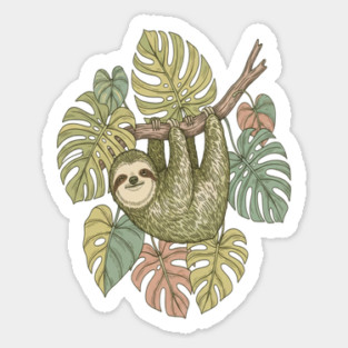 Vintage Sloth with Tropical Monstera Leaves Magnet