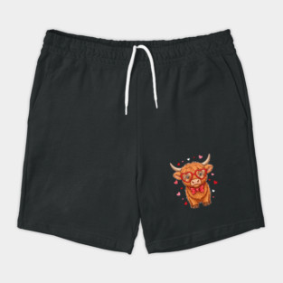 Valentine's Day Highland Cow with Heart Glasses and Bowtie Shorts
