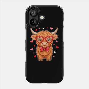 Valentine's Day Highland Cow with Heart Glasses and Bowtie Phone Case