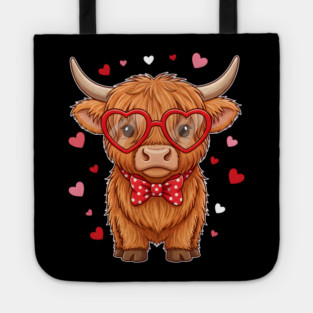 Valentine's Day Highland Cow with Heart Glasses and Bowtie Tote