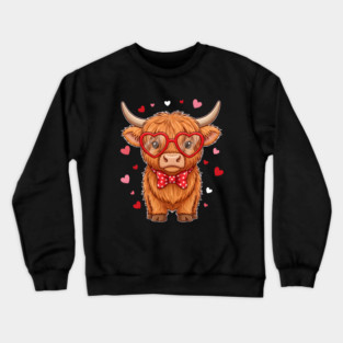 Valentine's Day Highland Cow with Heart Glasses and Bowtie Crewneck Sweatshirt