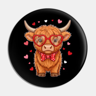 Valentine's Day Highland Cow with Heart Glasses and Bowtie Pin