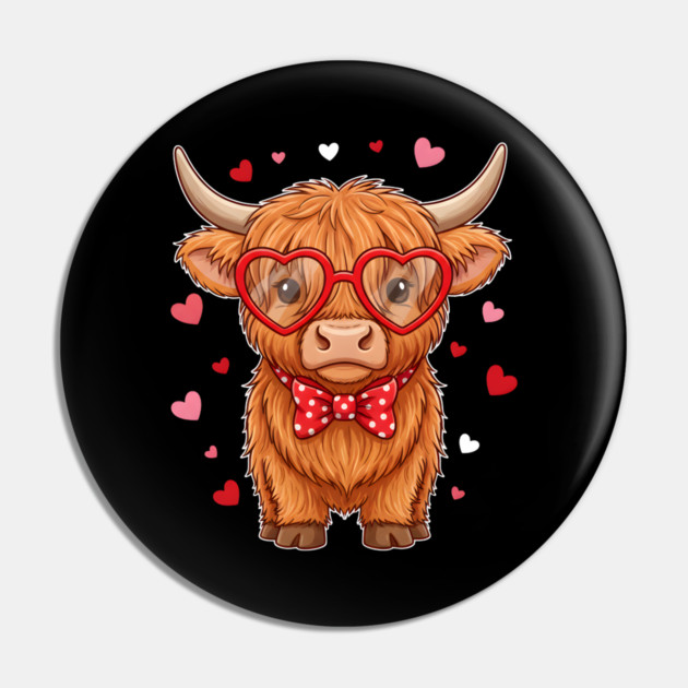 Valentine's Day Highland Cow with Heart Glasses and Bowtie Pin by Creatifly Graphic Tees