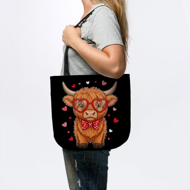 Valentine's Day Highland Cow with Heart Glasses and Bowtie by Creatifly Graphic Tees
