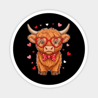 Valentine's Day Highland Cow with Heart Glasses and Bowtie Magnet