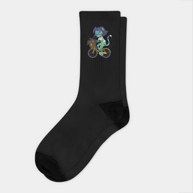 Cheetah Bicyclist Zombie Socks by H. R. Sinclair