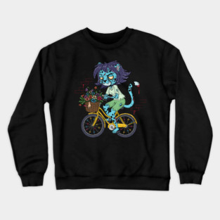 Cheetah Bicyclist Zombie Crewneck Sweatshirt