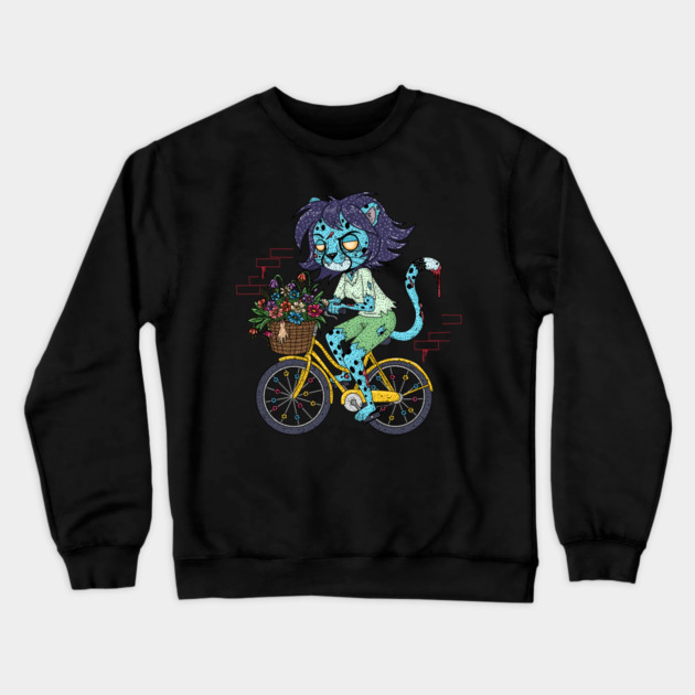 Cheetah Bicyclist Zombie Crewneck Sweatshirt by H. R. Sinclair