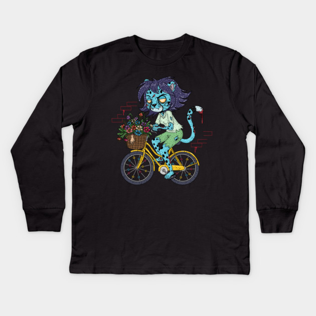 Cheetah Bicyclist Zombie Kids Long Sleeve T-Shirt by H. R. Sinclair