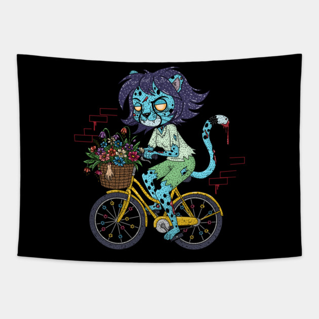 Cheetah Bicyclist Zombie Tapestry by H. R. Sinclair