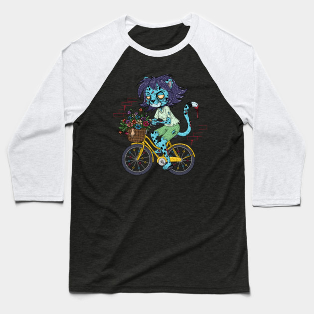 Cheetah Bicyclist Zombie Baseball T-Shirt by H. R. Sinclair