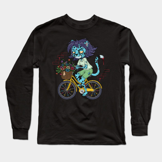 Cheetah Bicyclist Zombie Long Sleeve T-Shirt by H. R. Sinclair