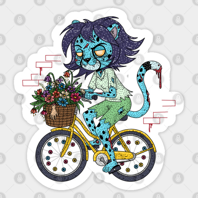 Cheetah Bicyclist Zombie Sticker by H. R. Sinclair