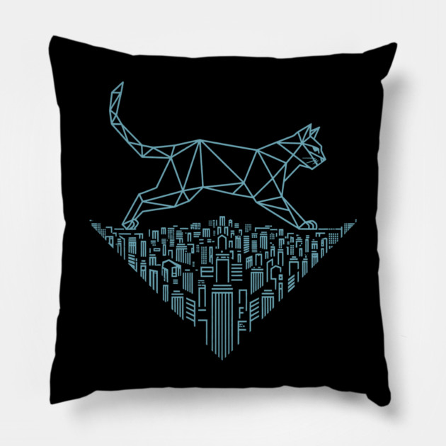 Cat in the cityscape Pillow by CreativeSage