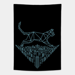 Cat in the cityscape Tapestry