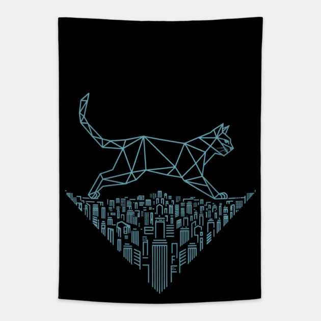 Cat in the cityscape Tapestry by CreativeSage