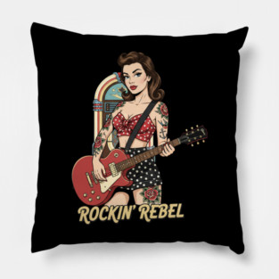 Rockin Rebel Pin-Up Vintage 1950s Retro Girl Art Pillow