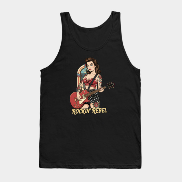Rockin Rebel Pin-Up Vintage 1950s Retro Girl Art Tank Top by Vintage Retro Prints by RDR Design