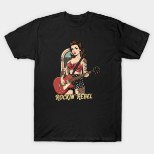 Rockin Rebel Pin-Up Vintage 1950s Retro Girl Art T-Shirt