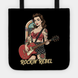 Rockin Rebel Pin-Up Vintage 1950s Retro Girl Art Tote