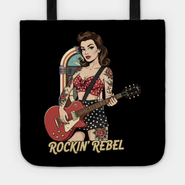Rockin Rebel Pin-Up Vintage 1950s Retro Girl Art Tote by Vintage Retro Prints by RDR Design