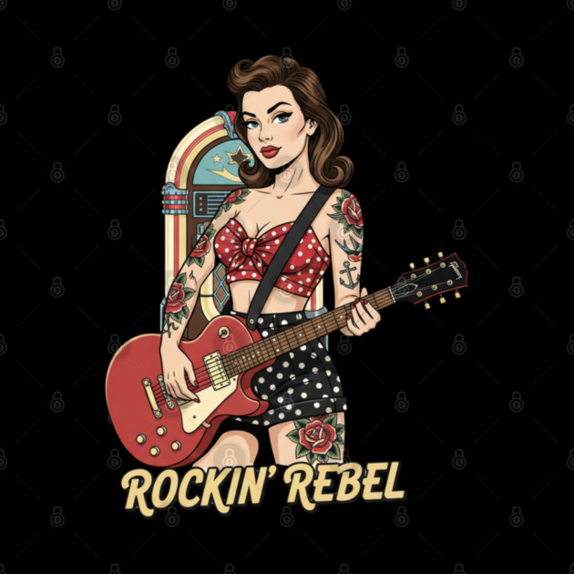 Rockin Rebel Pin-Up Vintage 1950s Retro Girl Art by Vintage Retro Prints by RDR Design