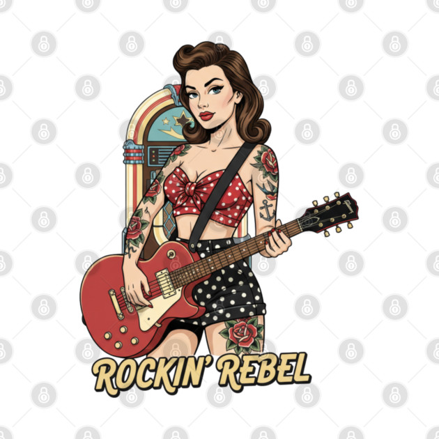 Rockin Rebel Pin-Up Vintage 1950s Retro Girl Art by Vintage Retro Prints by RDR Design