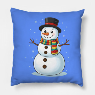Smiling Snowman with Scarf and Hat Pillow