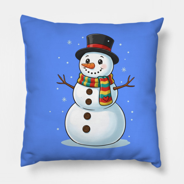 Smiling Snowman with Scarf and Hat Pillow by Creatifly Graphic Tees