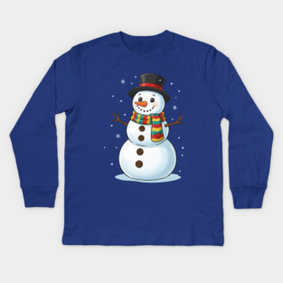 Smiling Snowman with Scarf and Hat Kids Long Sleeve T-Shirt