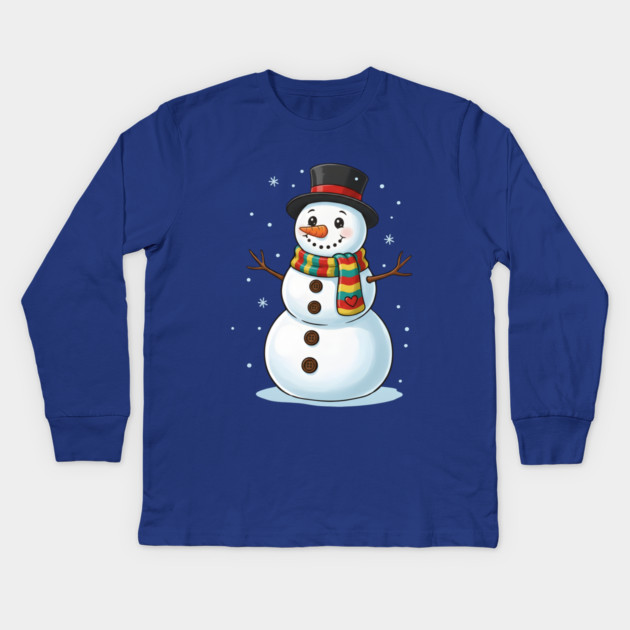 Smiling Snowman with Scarf and Hat Kids Long Sleeve T-Shirt by Creatifly Graphic Tees