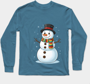Smiling Snowman with Scarf and Hat Long Sleeve T-Shirt