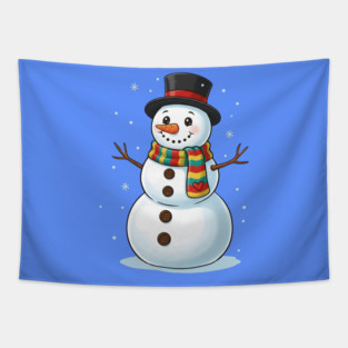 Smiling Snowman with Scarf and Hat Tapestry