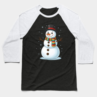 Smiling Snowman with Scarf and Hat Baseball T-Shirt