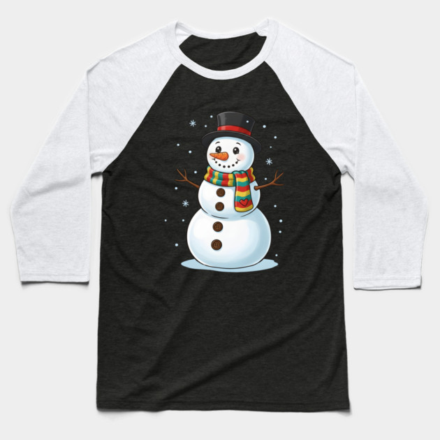 Smiling Snowman with Scarf and Hat Baseball T-Shirt by Creatifly Graphic Tees