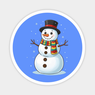 Smiling Snowman with Scarf and Hat Magnet