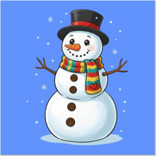 Smiling Snowman with Scarf and Hat Posters and Art