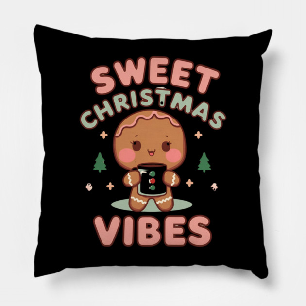 Sweet Christmas Vibes Gingerbread Latte Pillow by Ink Lines