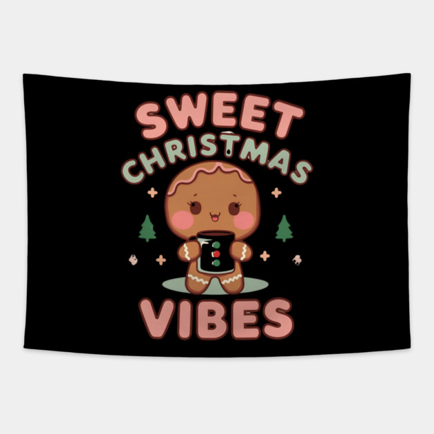 Sweet Christmas Vibes Gingerbread Latte Tapestry by Ink Lines
