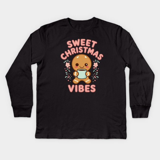 Kawaii Gingerbread Girl Sweet Christmas Vibes Kids Long Sleeve T-Shirt by Ink Lines