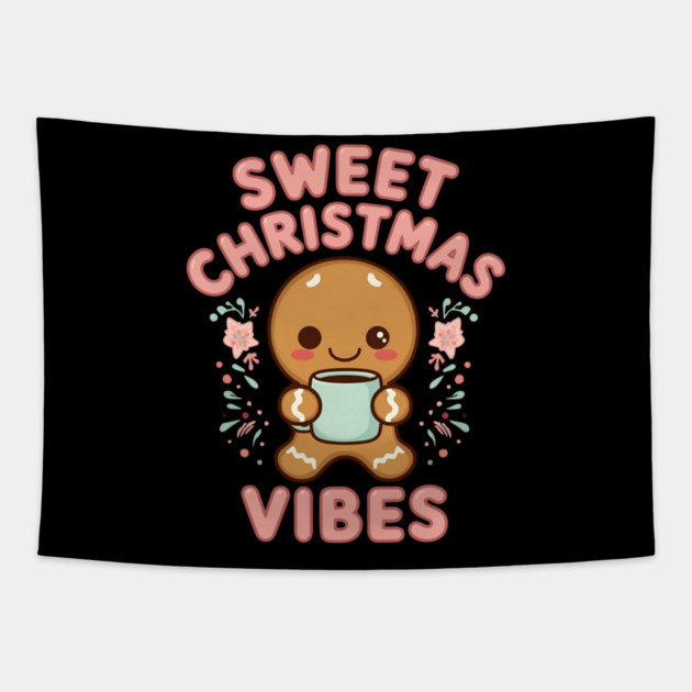 Kawaii Gingerbread Girl Sweet Christmas Vibes Tapestry by Ink Lines