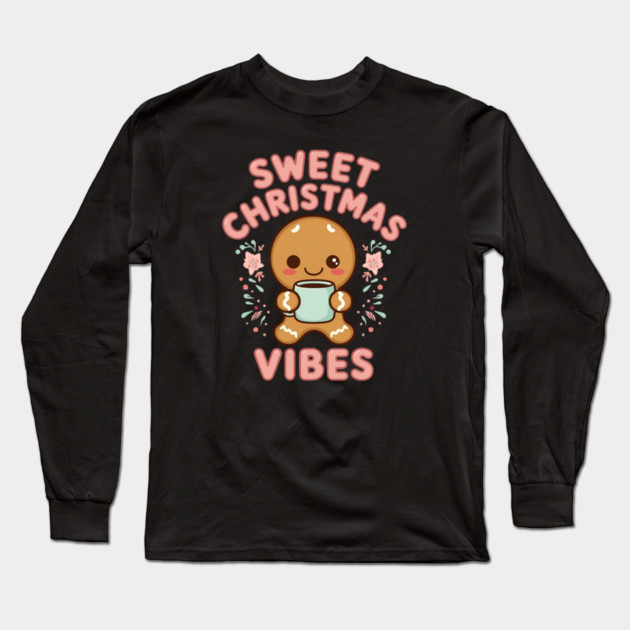 Kawaii Gingerbread Girl Sweet Christmas Vibes Long Sleeve T-Shirt by Ink Lines