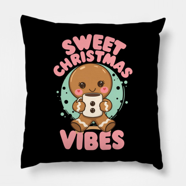 Sweet Christmas Vibes Gingerbread Cocoa Pillow by Ink Lines