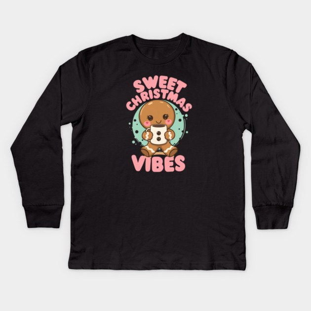 Sweet Christmas Vibes Gingerbread Cocoa Kids Long Sleeve T-Shirt by Ink Lines